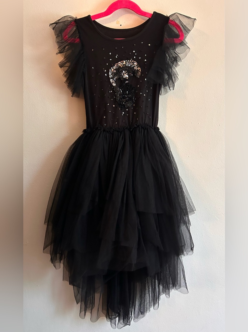 Tutu Du Monde Skull Bones nununu Dress Black Tulle SZ 6-7 Sequins High Low